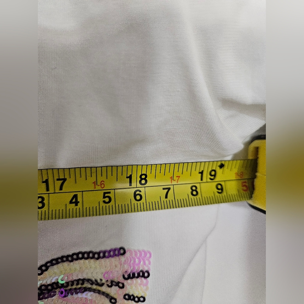 QUEEN OF SPARKLES White Short Sleeve Tee with Purple Sequin Bows - Picture 9 of 9